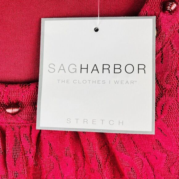 Sag Harbor Stretch Lace Floral Overlay Blouse Berry Women's Size Medium NEW - Picture 4 of 8